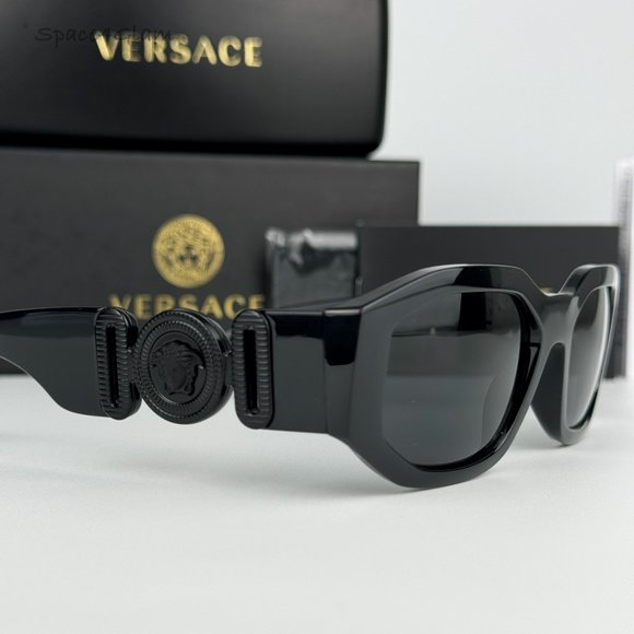 Versace Men Sunglasses Black Grey Rectangle VE4361 Medusa Biggie 536087 NEW - Picture 4 of 13